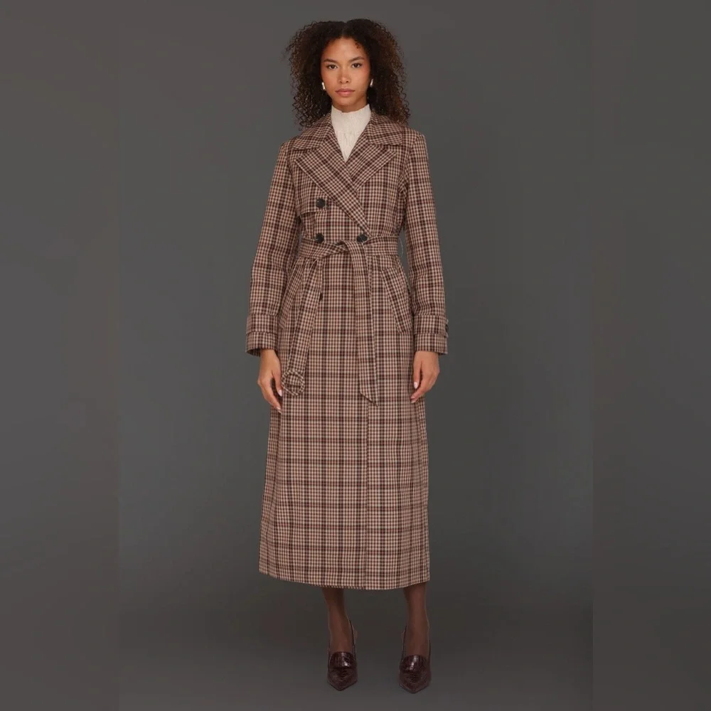 Avec Les Filles PLAID BELTED MAXI TRENCH COAT - Picture 1 of 9